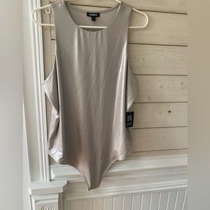 NWT Express Metallic Silver High Neck Thong Bodysuit XL